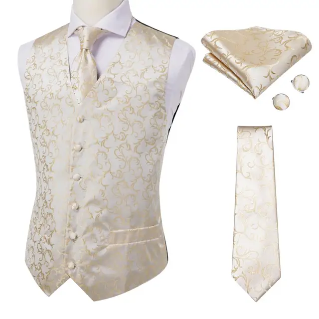 Hi-Tie 20 Color Silk Men's Vests and Tie Business Formal Dresses Slim Vest 4PC Hanky cufflinks for Suit Blue Paisley Waistcoat MS-0017