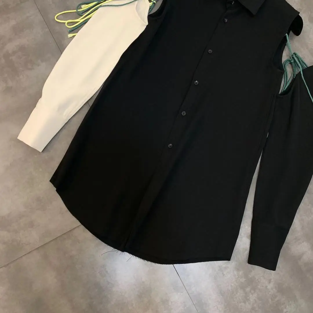 Осенняя Новая блузка женская отворотная строчка на шнуровке декоративная рубашка с длинным рукавом Съемная рубашка