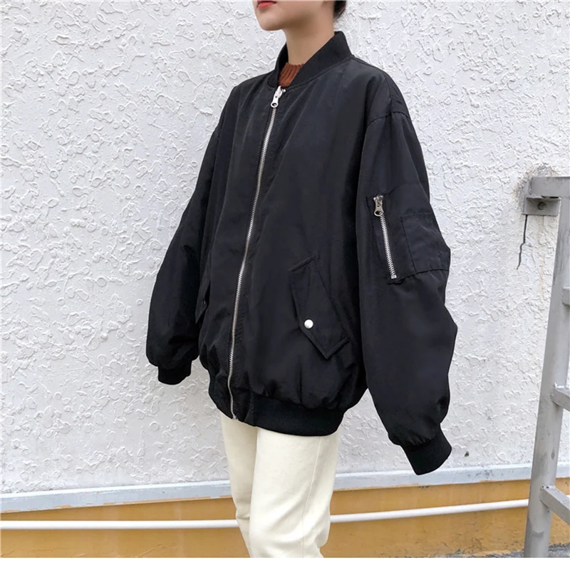 Куртка-бомбер женская, оверсайз, на молнии, с длинным рукавом | Женская ...