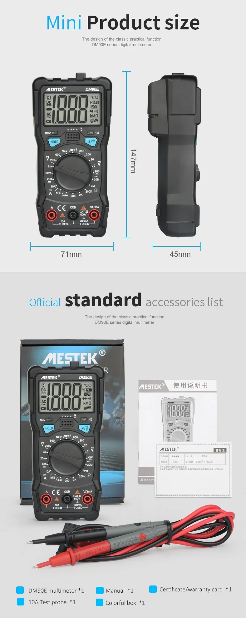 MESTEK DM90E Авто Диапазон Цифровой мультиметр 1999 отсчетов подсветка VFC тест AC/DC Амперметр Вольтметр Ом обрабатывается мульти тест er