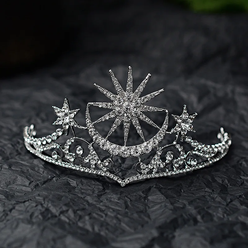 Baroque Bridal Pageant Jewelry Crystal Star Queen Crown Tiara Headbands Silver 