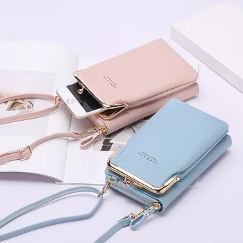 

Factory Direct 2020 New Ladies Mobile Phone Bag Khan Korean Fashion li zhi wen Solid Color Crossbody Multi-Function Wallet