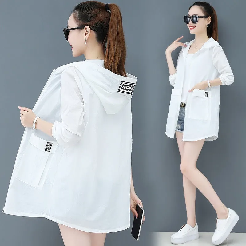 Plus Size 5XL Women Summer Windbreaker Jacket Loose Sunproof Female Thin Coat Casual Basic Hoodie Jacket Tops Girl Beachwear