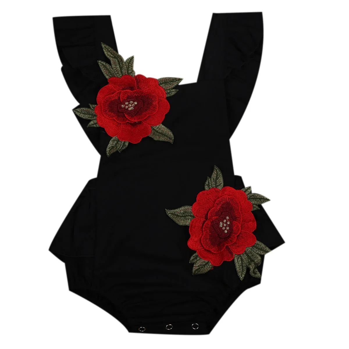 Печатные комбинезоны для Одежда для младенец девочка без рукавов комбинезон Цветочные Комбинезоны Sunsuit сдельник для ребенка - Цвет: Черный
