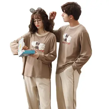 

New Product Couple Pajamas Long-Sleeved Spring And Autumn Tight Match Cotton Cartoon Korean Casual Ladies Home Service
