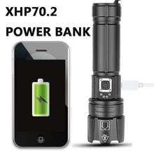 Xhp70.2 светодиодный фонарик power bank функция usb зарядка растягивающийся зум ударопрочный мощный перезаряжаемый фонарь 18650 или 26650