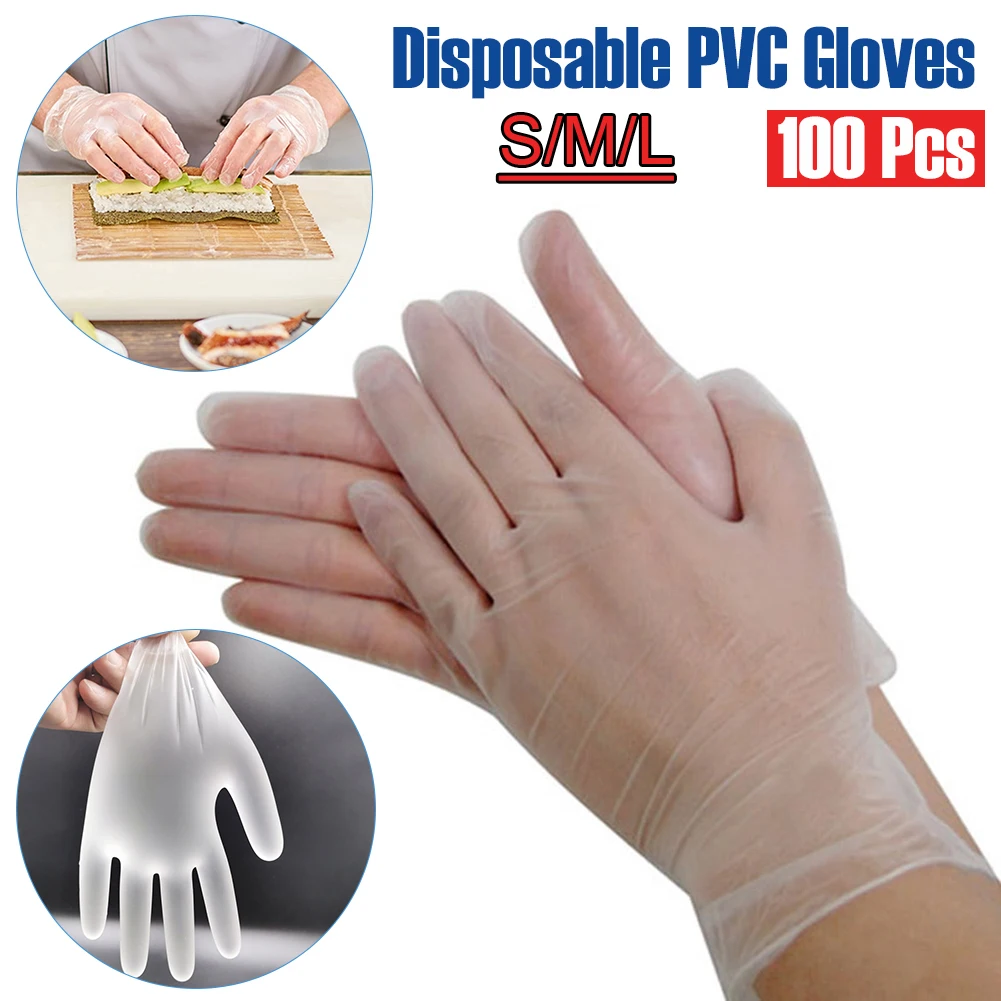 

100pcs Disposable Gloves Latex PVC Gloves Universal Transparent Plastic Protective Safe Gloves for Kitchen Cleaning Washing