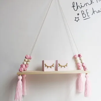 

Swing Shelf Kid's Room Organizer for Toys Storage Rack INS Nordic Wall Shelves Wall Decor Wooden Beads Tassel Storage