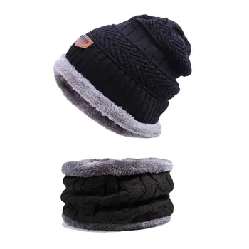 

Men Women Winter Warm Beanie Hat +Scarf Set Warm Knit Thick Fleece Lined Caps