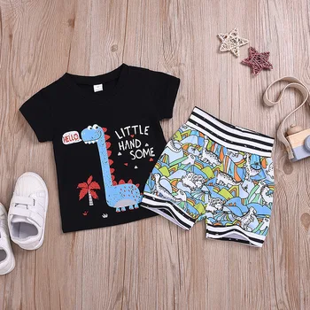 

2020 Summer Children Sets Casual Short Sleeve Print Cartoon T-shirt Print Dinosaur Shorts Casual 2Pcs Boys Clothes Sets 1-5T