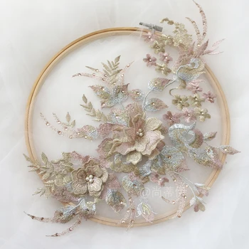 

7Colors, Wine, Gold, Purple, Navy, Grey 3d appliqued lace fabric 5pcs, 2020 NEW arrival dress boutique lace accessories, patches