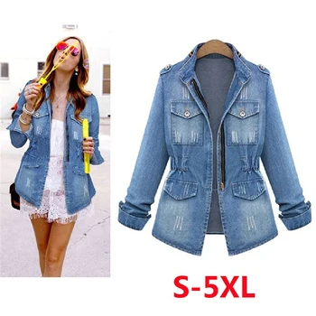 

High Quality Denim Jackets Women 2020 Autumn Fashion Long Sleeve Jeans Coat Casual Denim Outwear Tops Plus Size 5XL