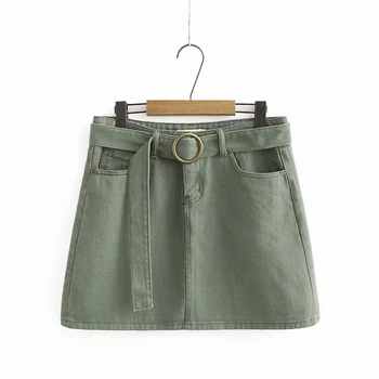 

Plus Size XL-5XL Women's High Waist A Line Skirt Denim Summer Skirts with Belt