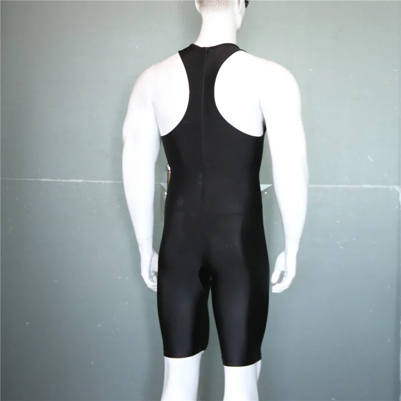 Men Sexy Leotard High Elastic Half Leg Surfing Swimsuit Slim Tight Exercise One Piece Sleeveless Stylish