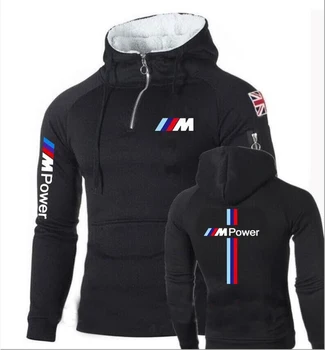 

Brand joggings Fleece Hoodies Men Pullover Zipper neckline Sportswear Motorsport M Power Print Sweatshirt Winter Mens TracksuitK