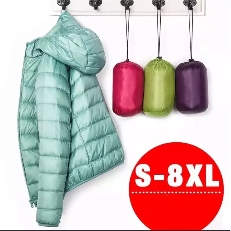 Chaqueta de plumón de pato blanco sólido Delgado cuello levantado corto con capucha moda delgada otoño e invierno abrigo básico de talla grande para mujer