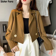 Aliexpress - Sister Fara New Spring 2021 Woman Short Blazers Coat Women Autumn Slim Notched Double Breasted Blazers Office Lady Jacket Coat