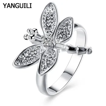 

925 Silver Rings Fashion Dragonfly Insect Zircon Rings Women Men Wedding Anniversary Jewelry Gift