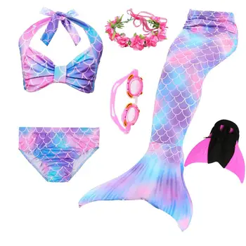 

New Girls Zeemeerminstaart met Monofin cosplay Costume Children Mermaid Tails For Swimming Fin Swimsuit Bathing Suit Mermaid Wig