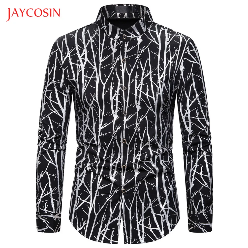 Joycosin Новая зимняя мужская рубашка Повседневная модная бамбуковая Золотая оправа мужские рубашки с длинным рукавом стоячий воротник облегающие мужские топы