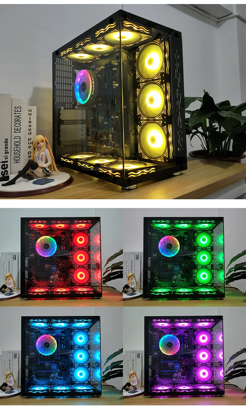 COOLMOON giant wave вентилятор RGB 12 см шасси Настольный Вентилятор компьютер Бесшумная Волшебная меняющая цвет вентилятор 5 в 3 Pin Вентилятор водяного охлаждения