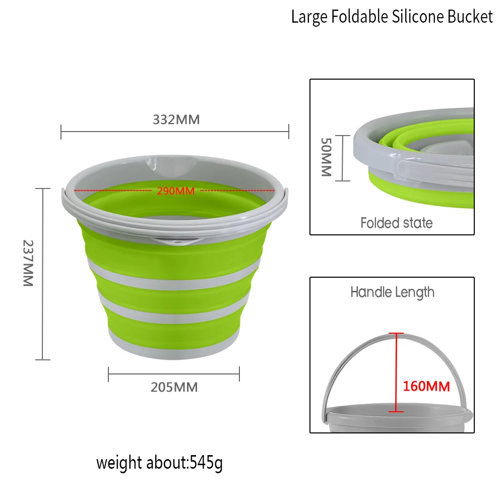 XYj Силиконовое складное ведро, большое складное ведро для рыбалки, кемпинга, автомобиля, портативное складное ведро для хранения - Цвет: A.Large 29CM