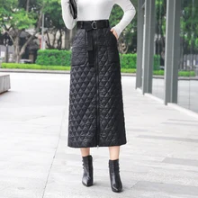 HAYBLST бренд Eiderdown хлопковая юбка для женщин осень зима размера плюс 4XL элегантный корейский Стиль Высокая талия длинная одежда плотная