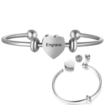 

Charm Stainless Steel Bracelet Custom Personalized Name Photo Removable Heart Round Beads Pendant DIY Women Jewelry SL-115