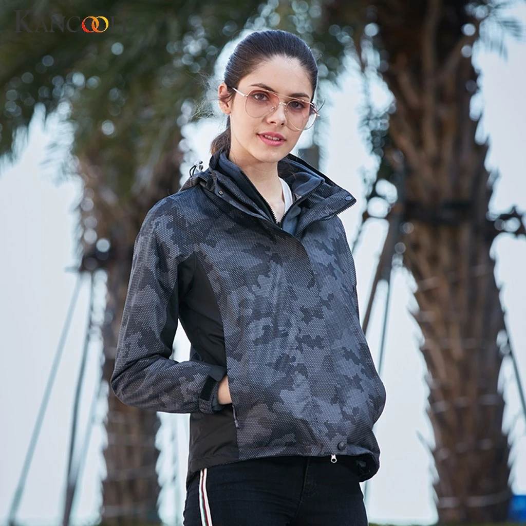 KANCOOLD пальто зимние уличные съемные из двух частей размера плюс камуфляж с капюшоном печати модные пальто и куртки для женщин 2019AUG21