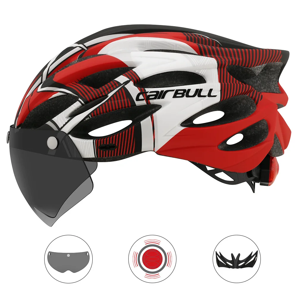 

CAIRBULL Cycling Helmet Ultralight Breathable With TailLight Removable Visor Goggles Mountain Road Bike Helmet Safety Cap 230g
