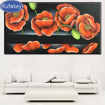 

5d diy diamond painting large flowers 3d embroidery full round drill mosaic diamond red Poppies for living room decor,