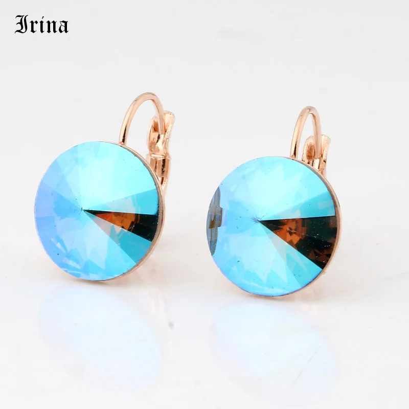 Rose Gold Color 7 Круглый Простой дизайн 14 мм 7 цветов Хрустальный Камень Висячие серьги с французскими крючками серьги для женщин элегантные вечерние свадебные - Окраска металла: Rose Gold Color 7