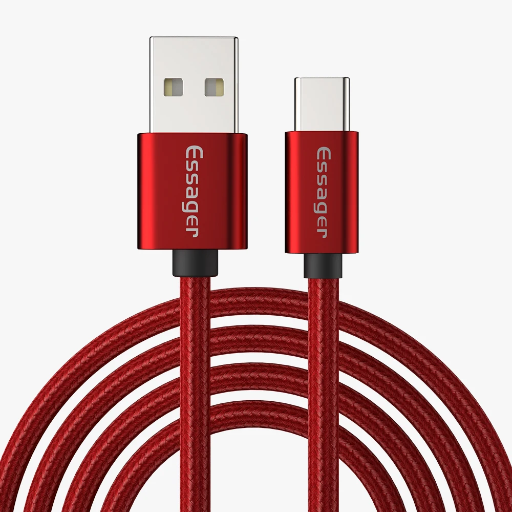 Usb-кабель Essager type-C, 3 А, быстрая зарядка, USB-C, зарядное устройство для Xiaomi Mi 9, 8, samsung S10, S9, Oneplus 7, 6, 6, type-C, USBC, шнур для передачи данных - Цвет: Красный