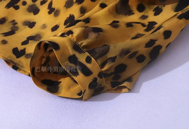 Шелк женская новая желтая леопардовая Модная рубашка с длинным рукавом