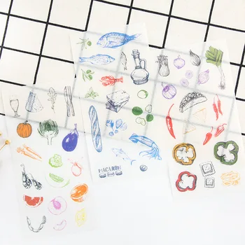 

6Sheets/Pack Kitchen series Hand account Stickers Transparent PVC Stationery Diary Stickers