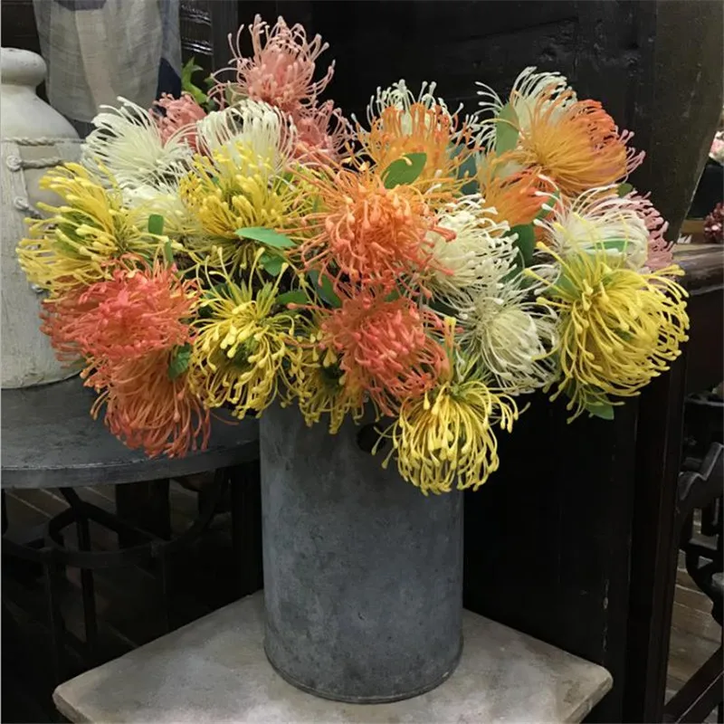 7Pcs Fake Long Stem Leucospermum (3 heads/piece) 23.62&quot Simulation Plastic Pinwheel Flower for Wedding Home Artificial Flowers | Дом и сад