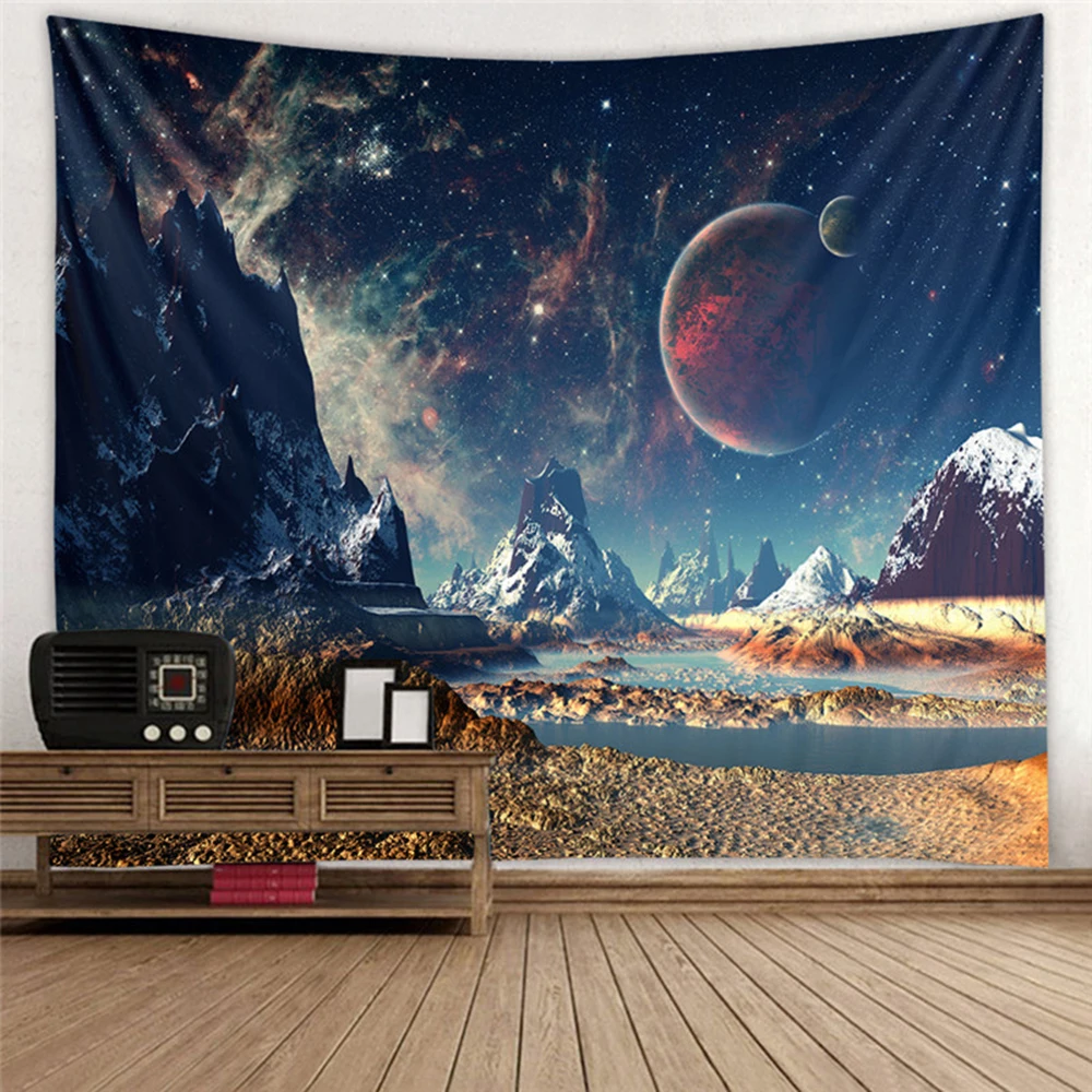 Moon Tapestry Mountain Galaxy Starry Sky Hanging Tapestries Psychedelic Carpet Wall Ceiling Tapiz Landscape Home decor | Дом и сад