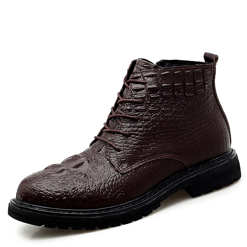 Высококачественные осенние ботинки; зимняя обувь из натуральной кожи; модные мужские зимние ботинки; Теплая мужская зимняя обувь ручной работы; Размеры 37-47 - Цвет: no plush -brown 2