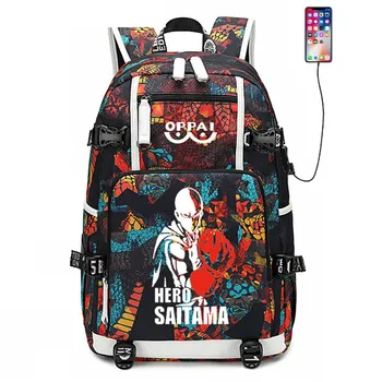 

Anime ONE PUNCH MAN OPPAI Backpack USB Port Rucksack Bag Snake Pattern Student Teenagers School Bag travel Shoulder Laptop Bag