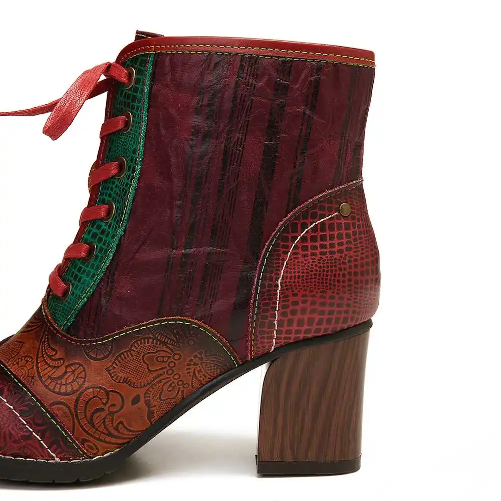 SOCOFY/полусапожки из натуральной кожи в стиле ретро на высоком каблуке со шнуровкой и молнией; элегантная обувь; женская обувь; botas Mujer