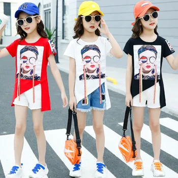 

2020 Girls New Summer Dress Western style Korean Version Short Sleeve Top Children's half sleeveLlittle Girls clothes Fashion