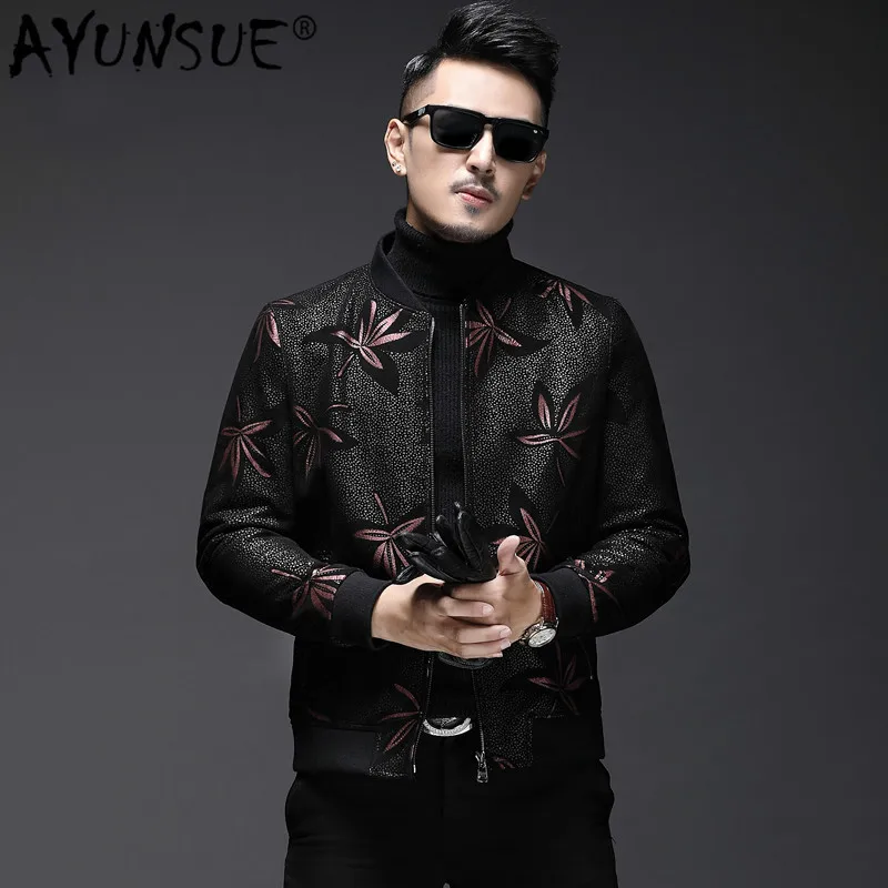 

AYUNSUE Men's Real Leather Jacket Men Autumn Sheepskin Coat Short Slim Motorcycle Bomber Jacket Genuine Leather Jackets L18-4800