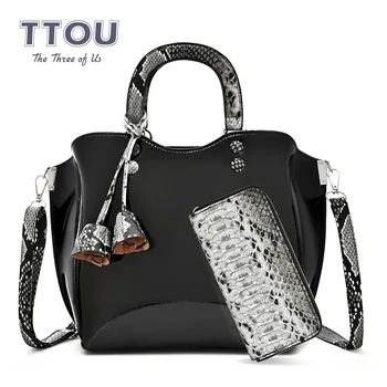 

TTOU Fashion 2 pcs/set Women Handbags Serpentine Handle Quality Leather Shoulder Messenger bags Wedding Female Tote Bag Sets
