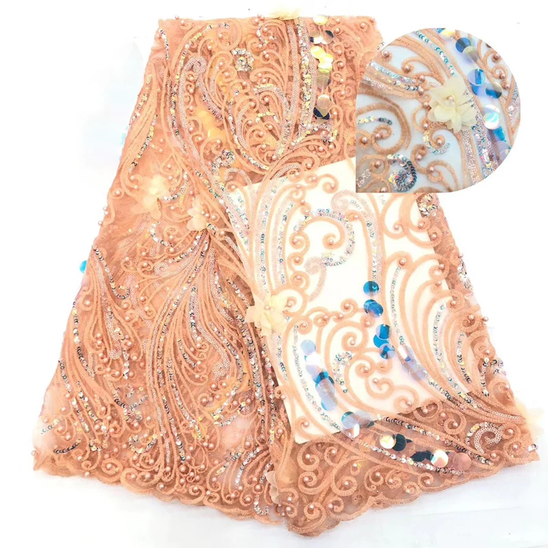 Высокое качество, французский тюль, кружевная ткань для женского платья, блестящая кружевная ткань, бусин, нигерийская кружевная ткань