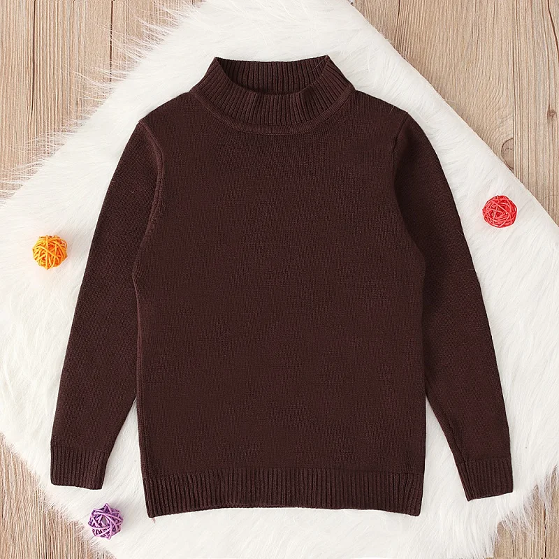 13 цветов, осенне-зимние свитера с круглым вырезом для маленьких девочек и мальчиков, вязаный пуловер с длинными рукавами, Однотонный свитер, топы - Цвет: Dark Brown