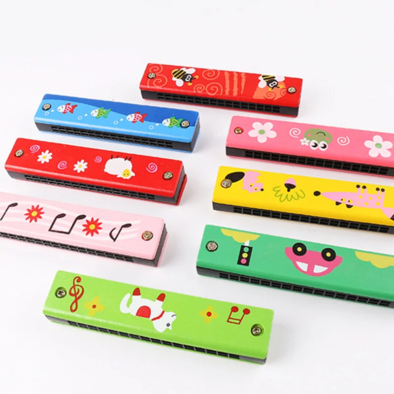 

Music Developing Toys Wooden Baby 1 Years Over Double Row 16 Hole Wooden Painted Harmonica Kids Montessori Educational Toy