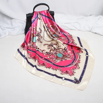 

Fashion Hijab Scarf For Women Floral Print Silk Satin Head Scarfs 90*90cm Square Headscarf Neckerchief Scarves For Ladies Spring