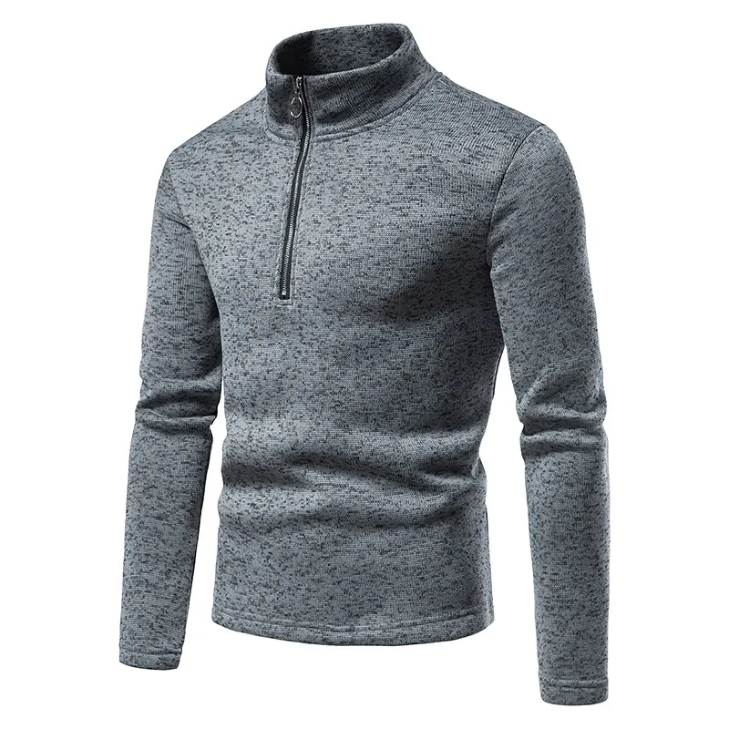 mens turtleneck Warm Men's Long Sleeve Sweater Fashion Stand Collar Zipper Sweater Casual Solid Color Jacket golf sweaters