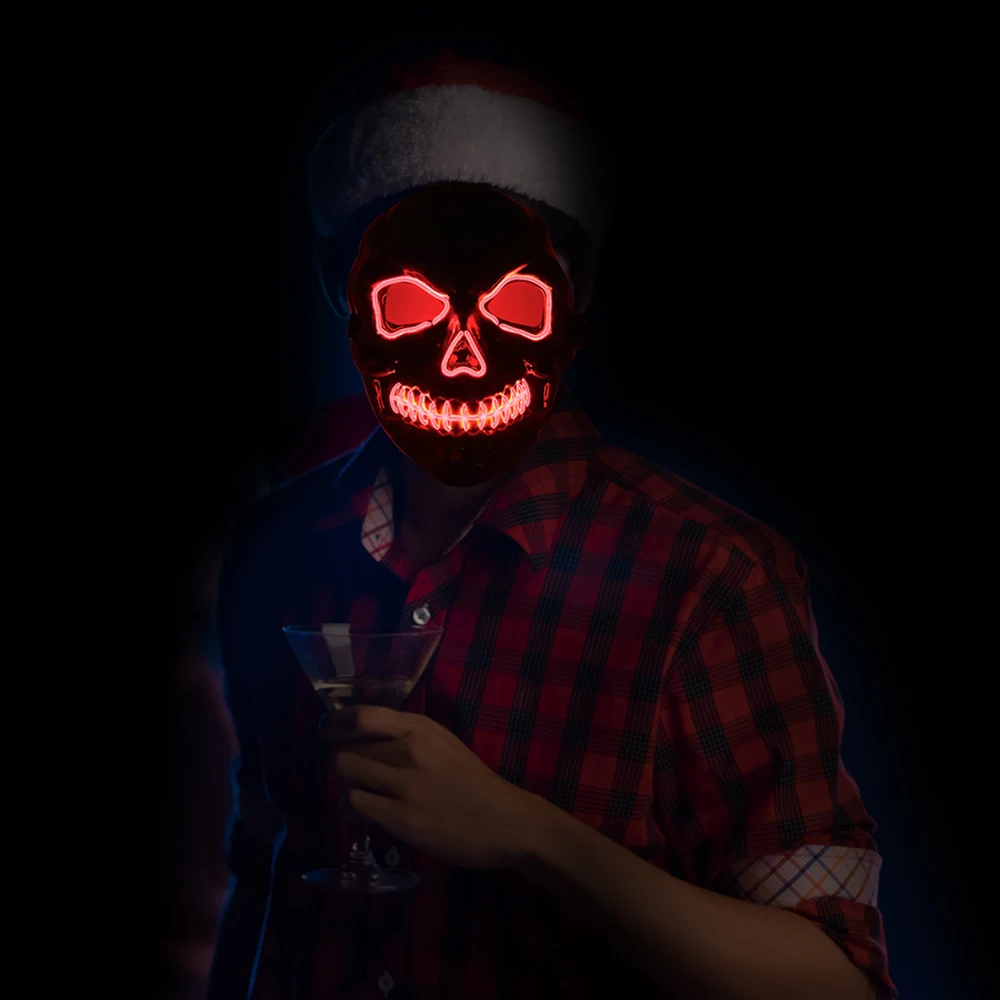 Разноцветные дополнительные Вечерние Маски на Хэллоуин, светодиодный страшный светящаяся маска EL Line, светящаяся маска для костюмированной вечеринки