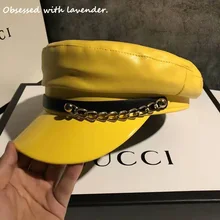 Увлеченная лавандой. Осенне-зимняя Кепка с плоским верхом темно-синего цвета из искусственной кожи, яркая кожаная кепка newsboy, Кожаная Шапка желтого цвета в Корейском стиле